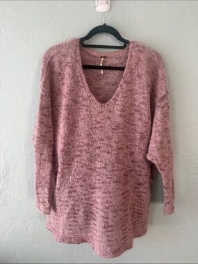 Free People Marled Rose V-Neck Sweater